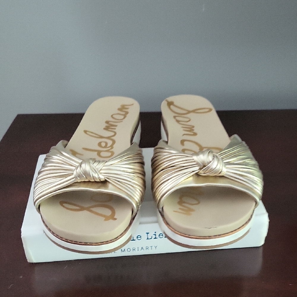 Sam Edelman Gold Pleated Slide Sandals